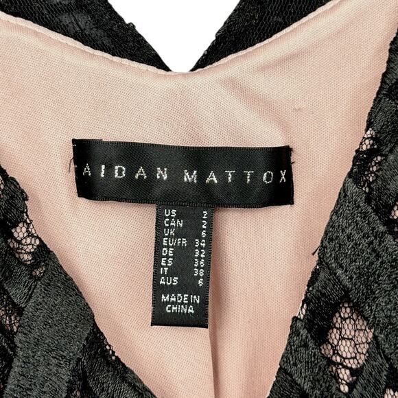 Aidan Mattox Black Lace V-neck Asymmetric Hem Sleeveless Whimsigoth Dress US 2 - Picture 4 of 9